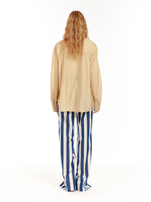 [EENK] Urth Front-Slit Wide Pants - Ivory/Navy Stripe