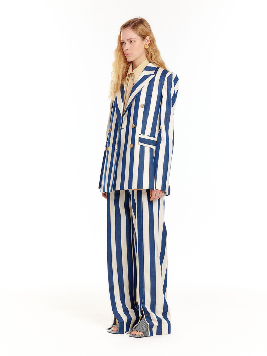 Eenk Uptown Double-Breasted Blazer - Ivory/Navy Stripe