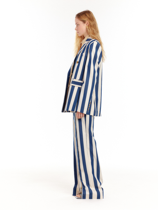 Eenk Uptown Double-Breasted Blazer - Ivory/Navy Stripe