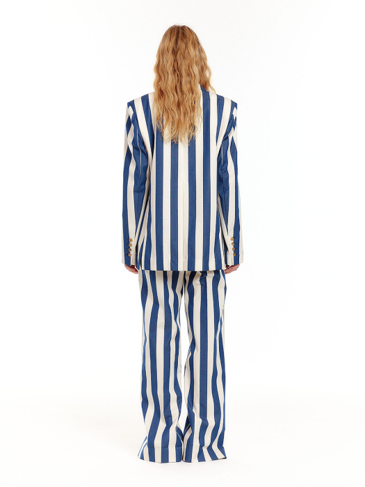 Eenk Uptown Double-Breasted Blazer - Ivory/Navy Stripe
