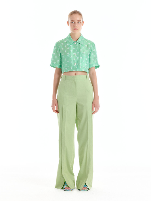 [EENK] Urth Front-Slit Wide Pants - Light Green