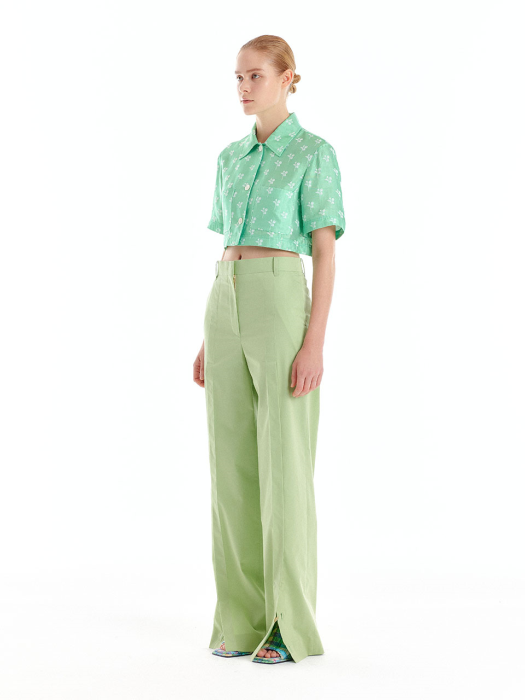 [EENK] Urth Front-Slit Wide Pants - Light Green
