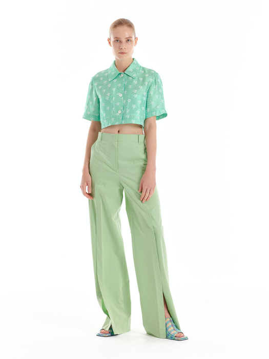 [EENK] Urth Front-Slit Wide Pants - Light Green
