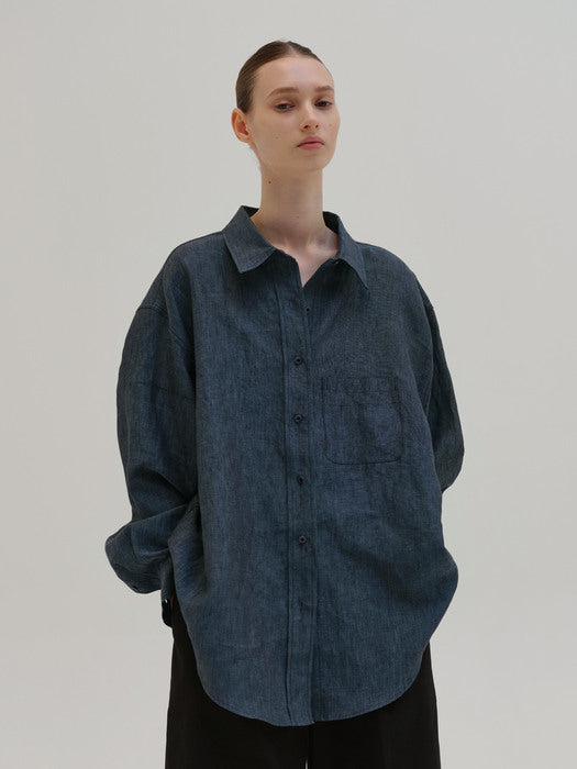 [moia] box linen shirt (indigo)