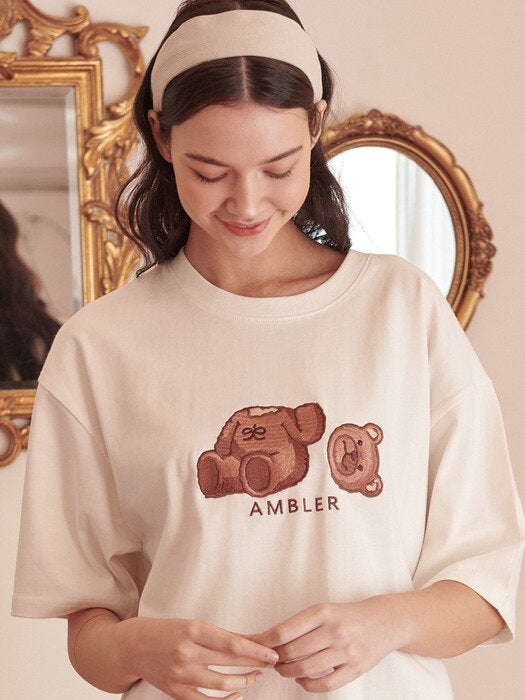 [ambler] Oops bear Over fit T-Shirts AS901 (Cream)