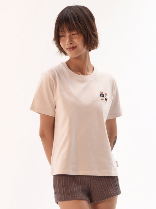 [ambler] Twinlook bear Over fit T-Shirts AS902 (Ivory)