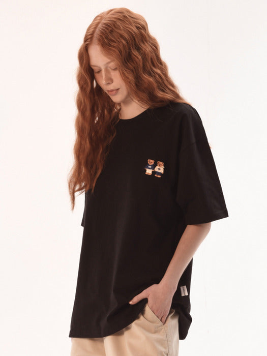 [ambler] Twinlook bear Over fit T-Shirts AS902 (Black)
