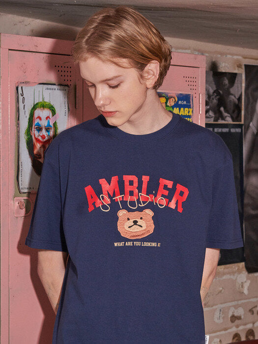 [ambler] Ambler Bear Over fit T-Shirts AS906 (Navy)