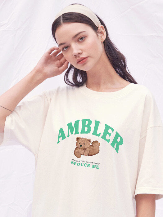 [ambler] Sliding Bear Over fit T-Shirts AS907 (Cream)