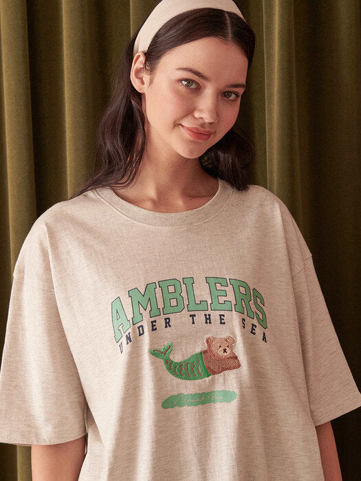 [ambler] Mermaid Bear Over fit T-Shirts AS908 (Oatmeal)