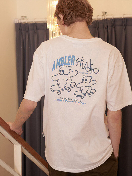 [ambler] Skateboard Over fit T-Shirts AS914 (White)