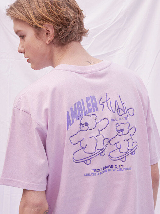 [ambler] Skateboard Over fit T-Shirts AS914 (Purple)