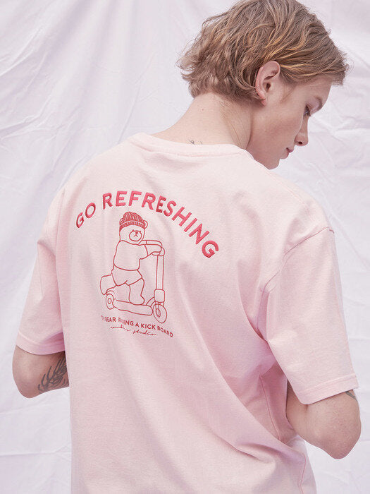 [ambler] Kick board bear Over fit T-Shirts AS915 (Pink)
