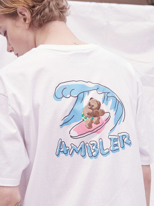 [ambler] Surfing Bear Over fit T-Shirts AS916 (White)