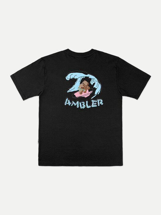 [ambler] Surfing Bear Over fit T-Shirts AS916 (Black)
