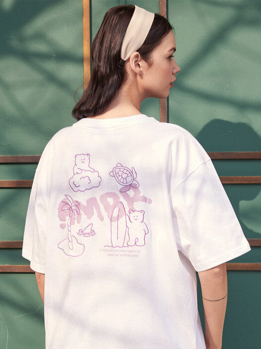 [ambler] Happy vacation Over fit T-Shirts AS917 (White)