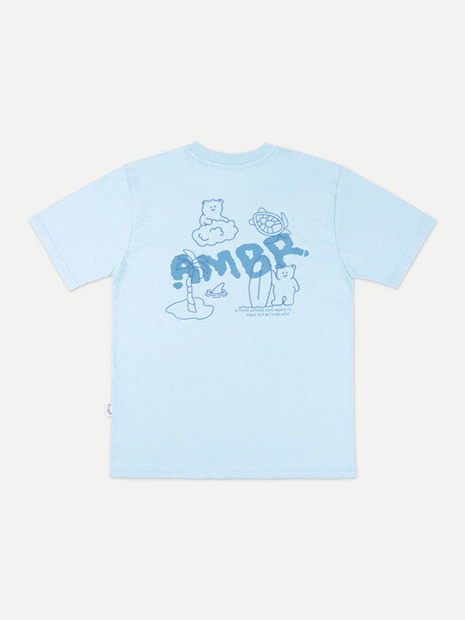 [ambler] Happy vacation Over fit T-Shirts AS917 (Blue)