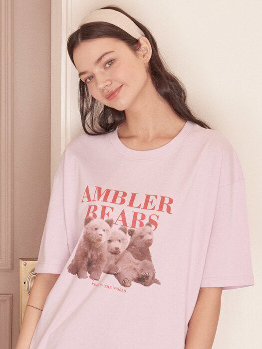 [ambler] Three Bears Over fit T-Shirts AS919 (Purple)