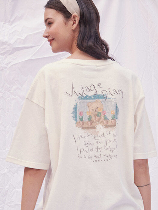 [ambler] Vintage diary Over fit T-Shirts AS920 (Cream)