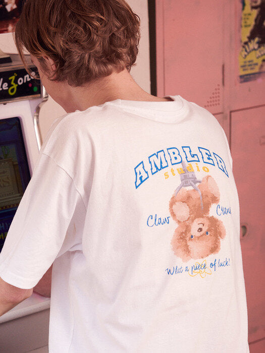 [ambler] Claw Machine Game Over fit T-Shirts AS921 (White)