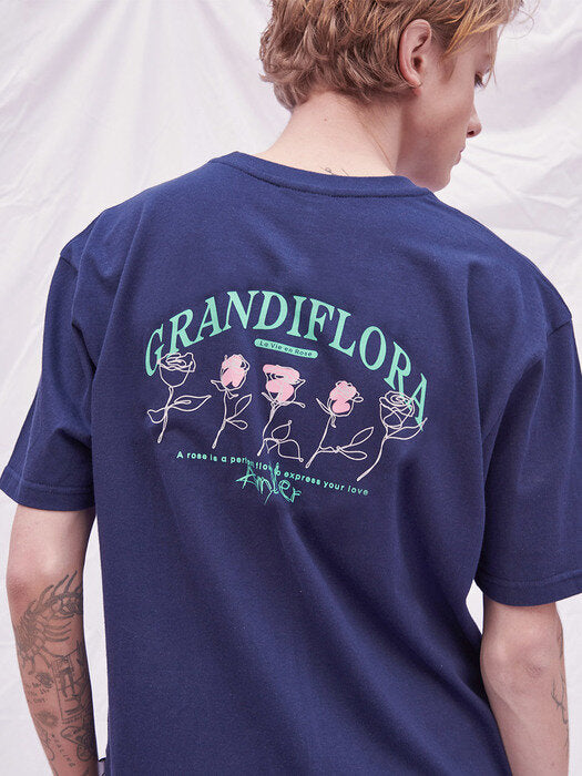 [ambler] Five flowers Over fit T-Shirts AS922 (Navy)