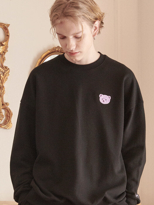 [ambler] Purple bear Over fit Sweatshirt AMM1002 (Black)