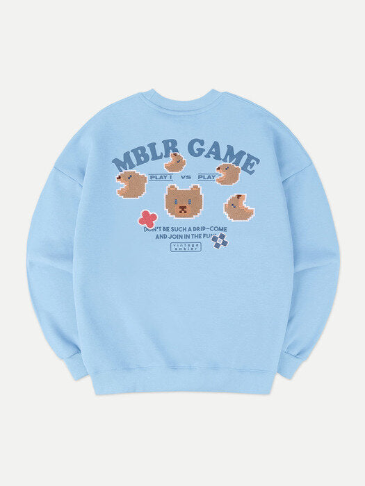 [ambler] Pac-Man bear Over fit Sweatshirt AMM1004 (Blue)