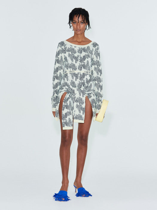 [recto] SUNRISE JACQUARD CROP CARDIGAN (NAVY)