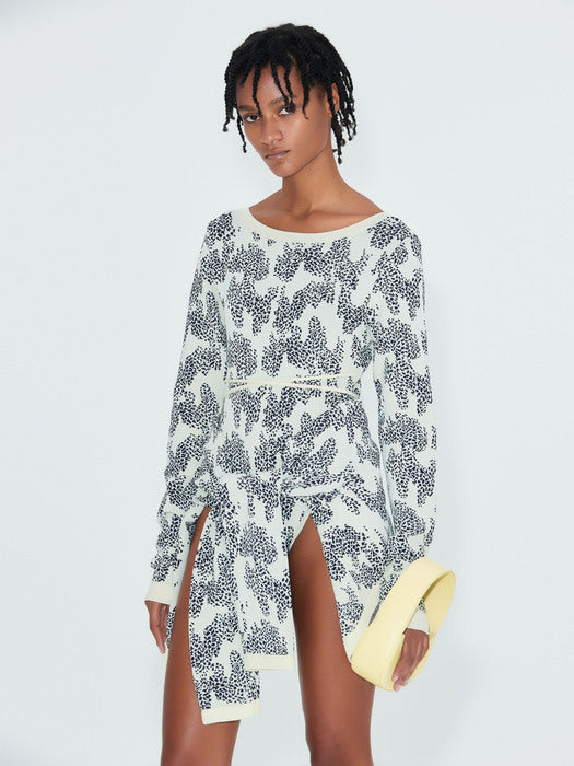 [recto] SUNRISE JACQUARD CROP CARDIGAN (NAVY)