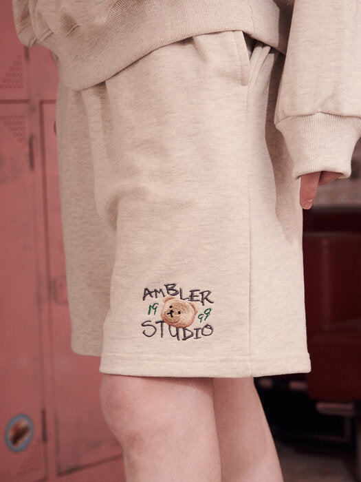 [ambler] Twist Bear Training Banding Sweat Short Pants ASP501 (Oatmeal)