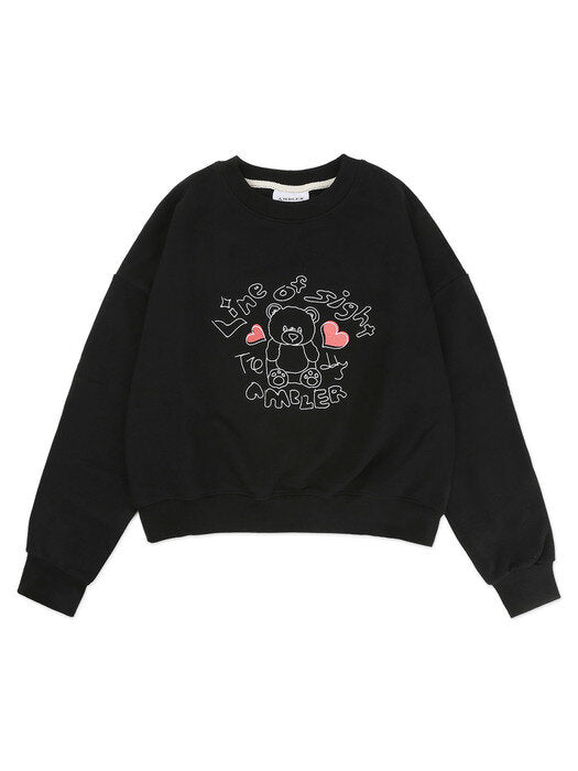 [ambler] Lovely Bear Over fit Crop Sweatshirt AMC101 (Black)