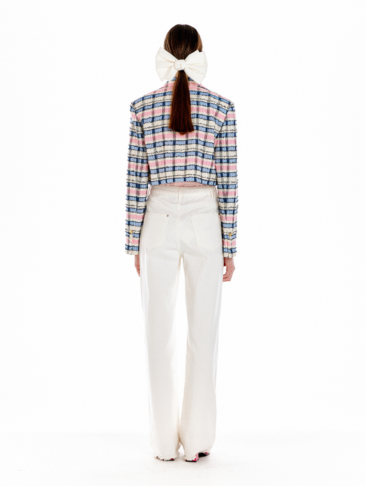 Eenk Umbo Single-Breasted Short Jacket - Ivory/Pink/Blue Multi