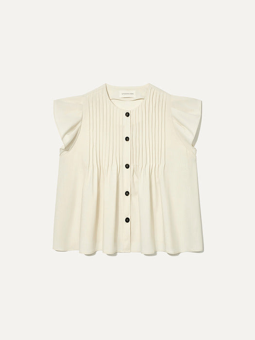 Kindersalmon Pintucked Ruffle-sleeve Blouse Cream