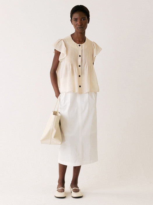 Kindersalmon Pintucked Ruffle-sleeve Blouse Cream