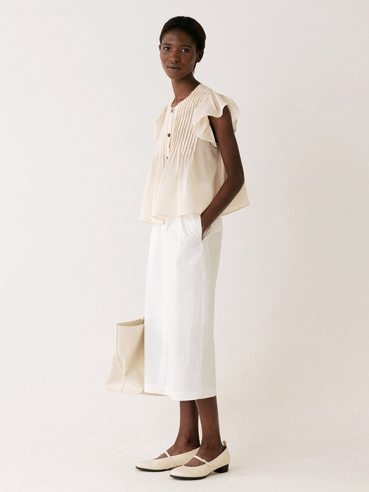 Kindersalmon Pintucked Ruffle-sleeve Blouse Cream