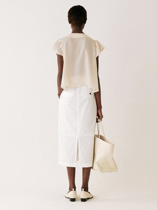 Kindersalmon Pintucked Ruffle-sleeve Blouse Cream