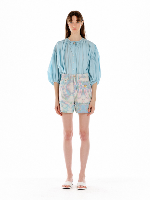 Eenk Uco Denim Biker Shorts - White/Pink/Blue Multi