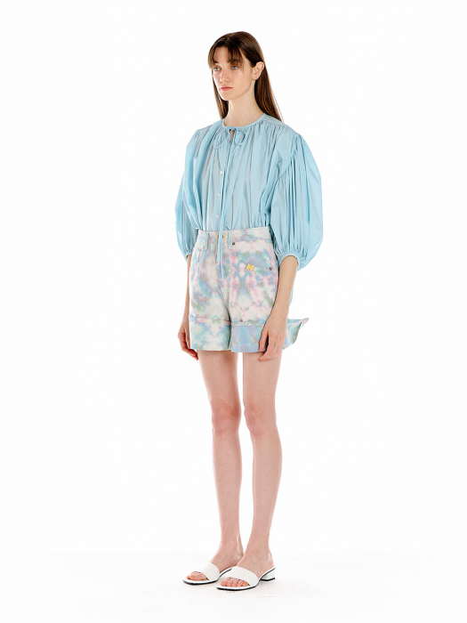 Eenk Uco Denim Biker Shorts - White/Pink/Blue Multi