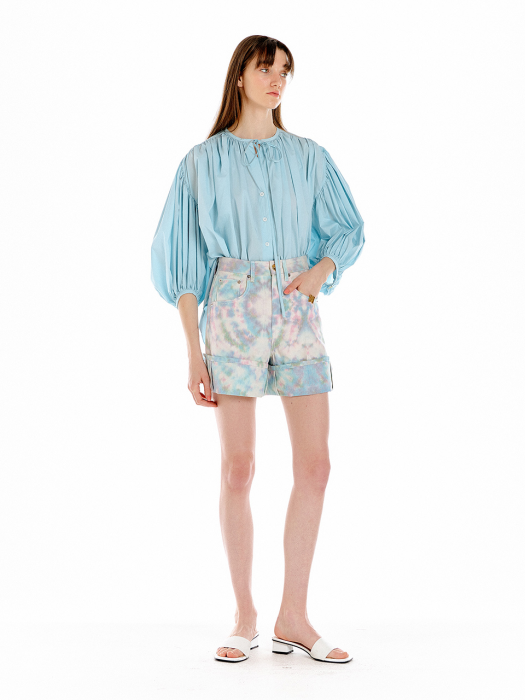 Eenk Uco Denim Biker Shorts - White/Pink/Blue Multi