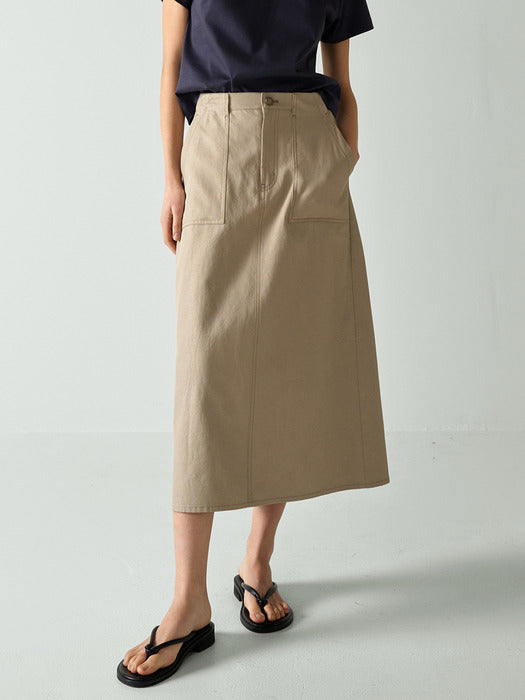 Facade Pattern Linen Fatigue Skirt ash beige