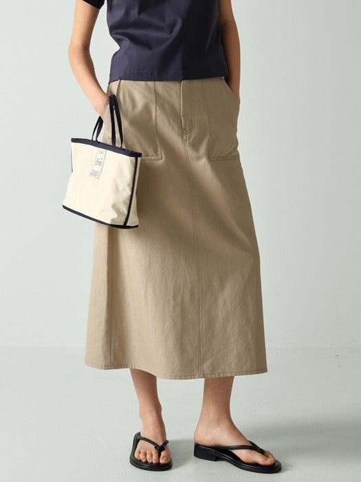 Facade Pattern Linen Fatigue Skirt ash beige