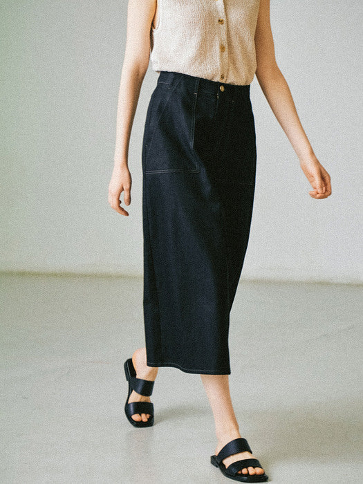 Facade Pattern Linen Fatigue Skirt black