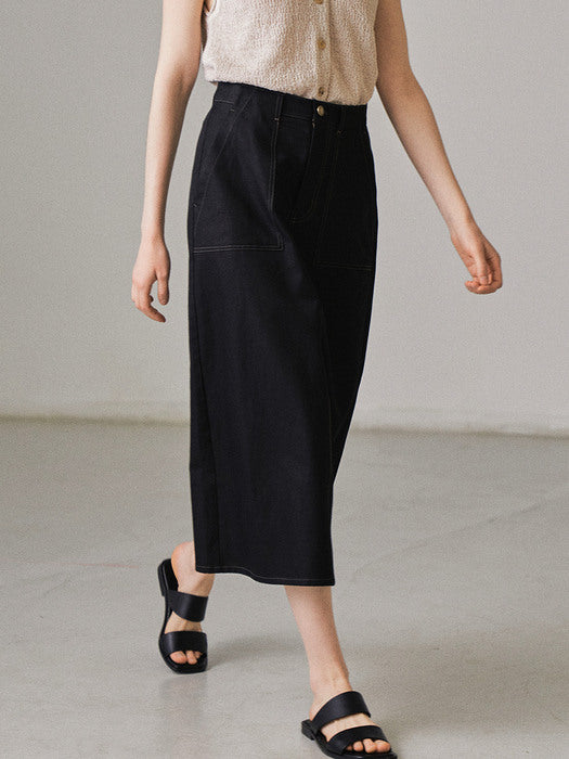 [facade pattern] Linen Fatigue Skirt_black