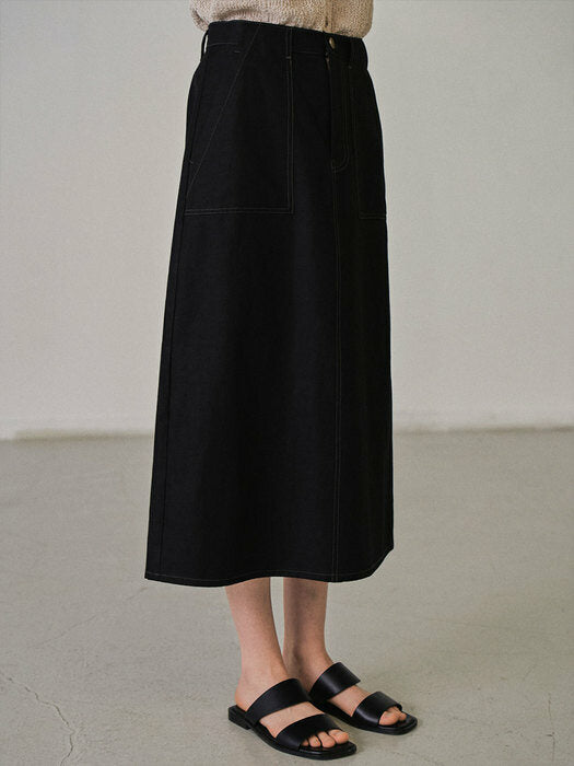 [facade pattern] Linen Fatigue Skirt_black