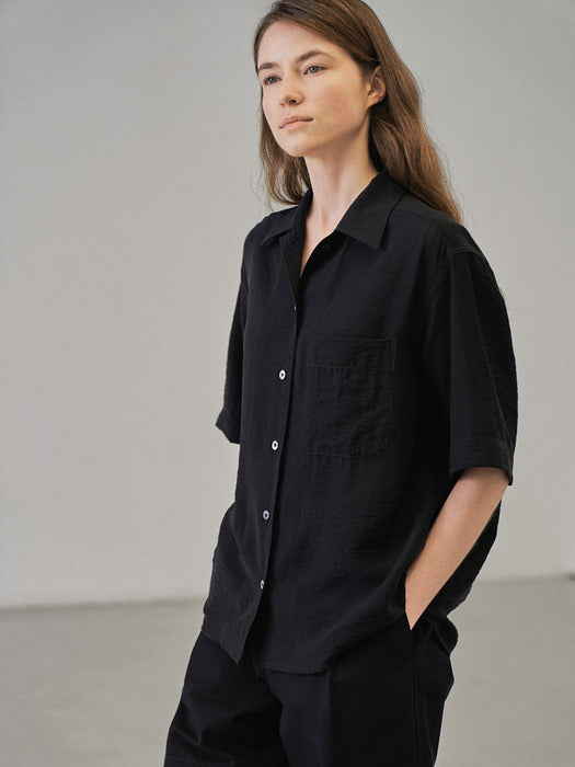 Facade Pattern Relaxed Silky Shirt black