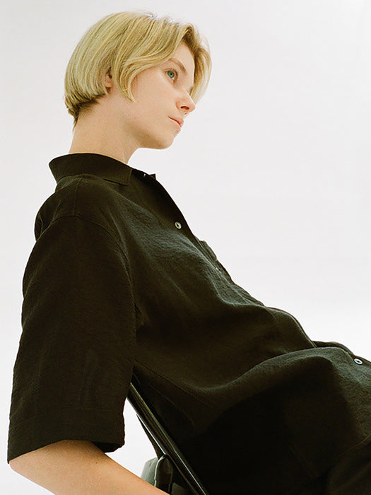 Facade Pattern Relaxed Silky Shirt black