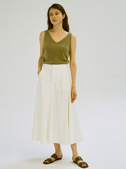 Facade Pattern Cotton Flare Skirt off white