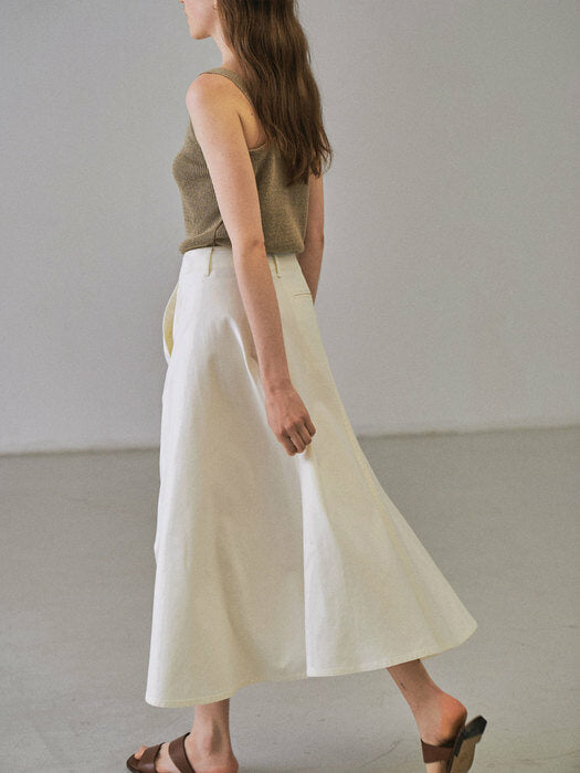 Facade Pattern Cotton Flare Skirt off white