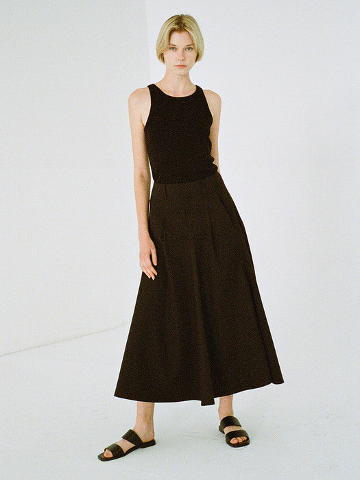 [facade pattern] Cotton Flare Skirt - Black