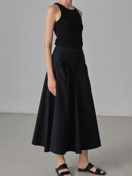 Facade Pattern Cotton Flare Skirt black